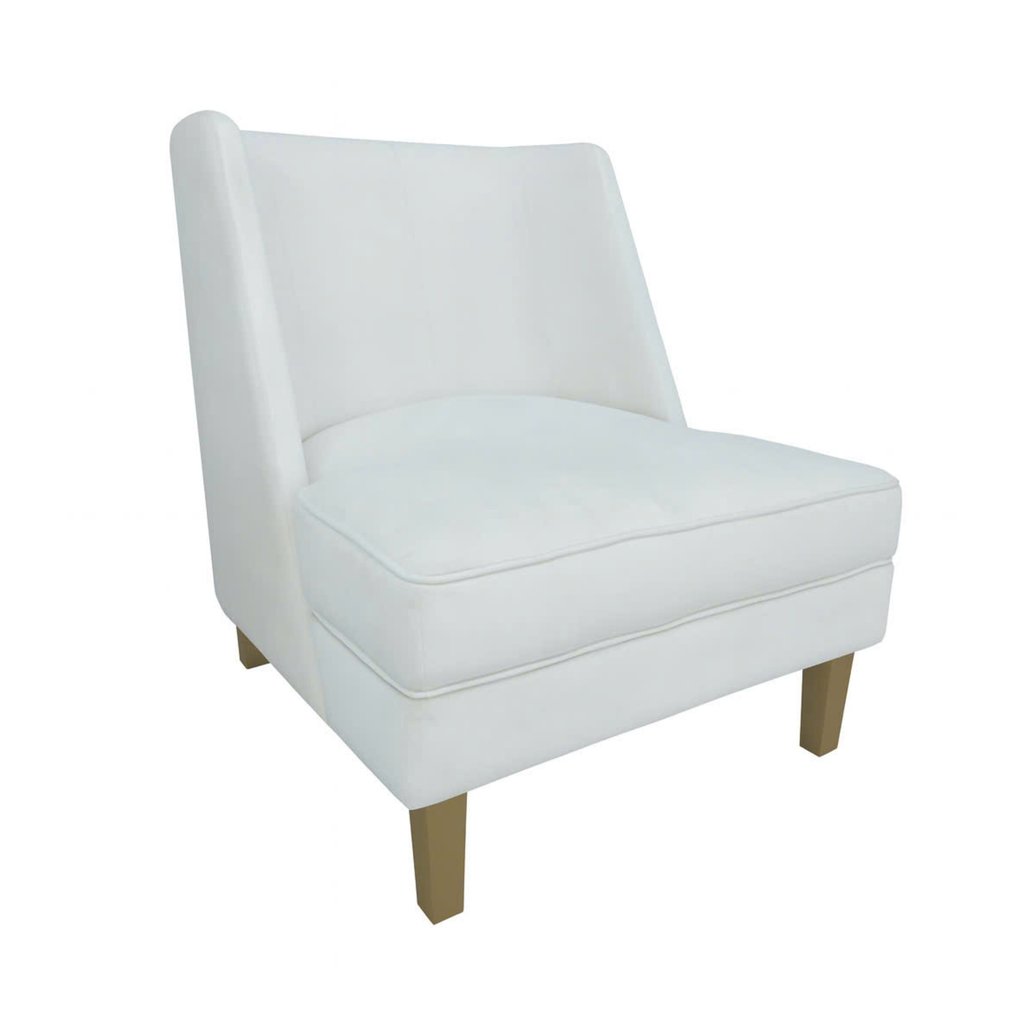 Fauteuil d'appoint en velours crème avec passepoil crème et pieds dorés
