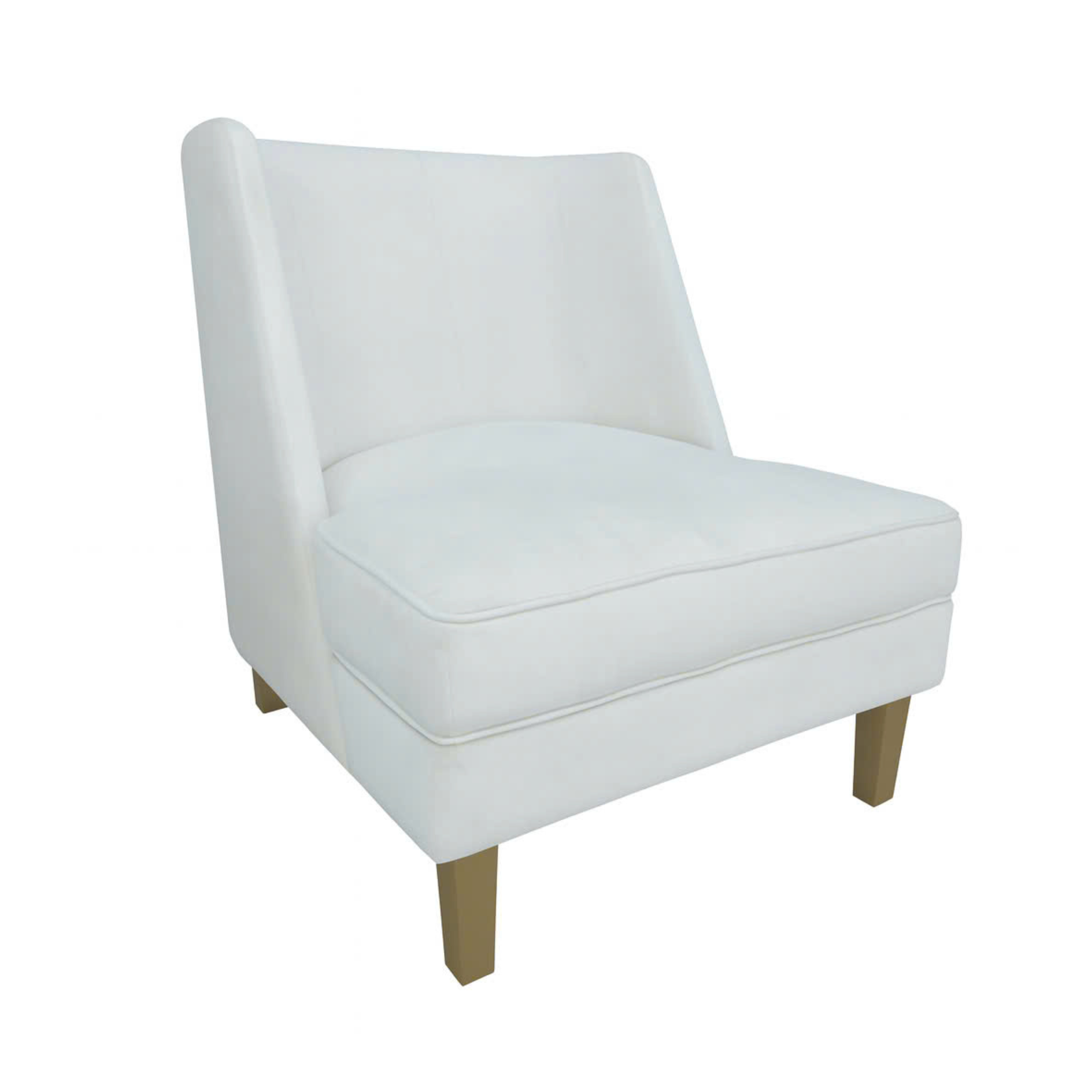 Fauteuil d'appoint en velours crème avec passepoil crème et pieds dorés