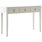 Console / Coiffeuse en bois nervuré blanchi avec poignées en bronze