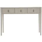 Console / Coiffeuse en bois nervuré blanchi avec poignées en bronze