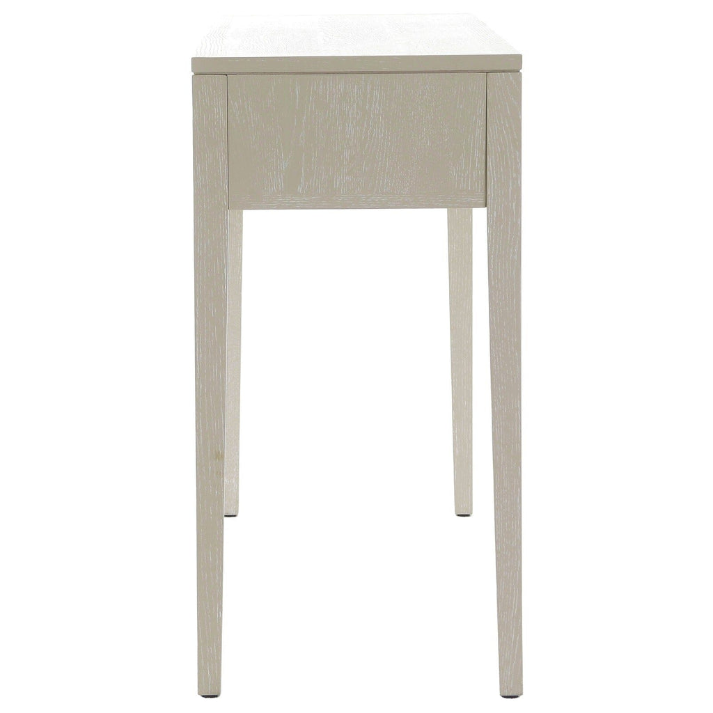 Console / Coiffeuse en bois nervuré blanchi avec poignées en bronze