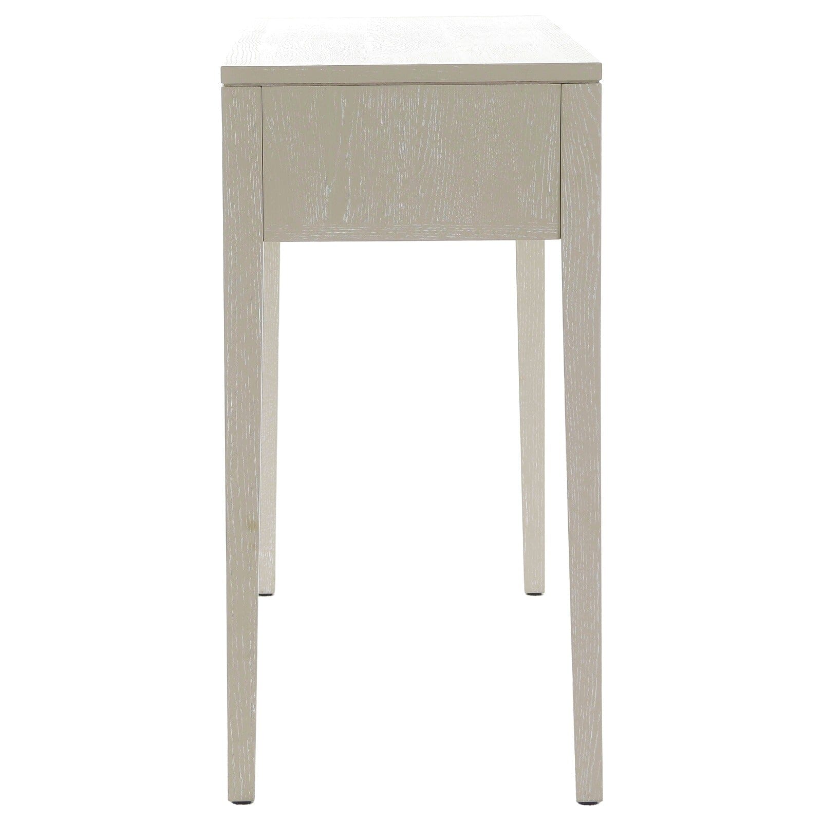 Console / Coiffeuse en bois nervuré blanchi avec poignées en bronze