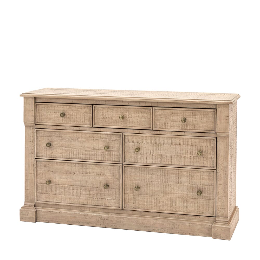 Commode en bois naturel à 7 tiroirs avec poignées en laiton