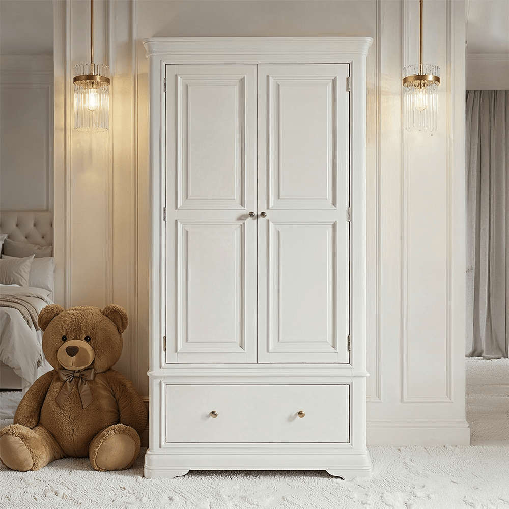 Armoire 2 portes, 1 tiroir en bois blanc