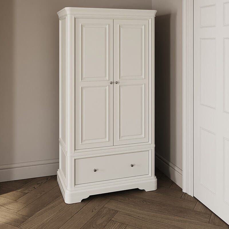Armoire 2 portes, 1 tiroir en bois blanc