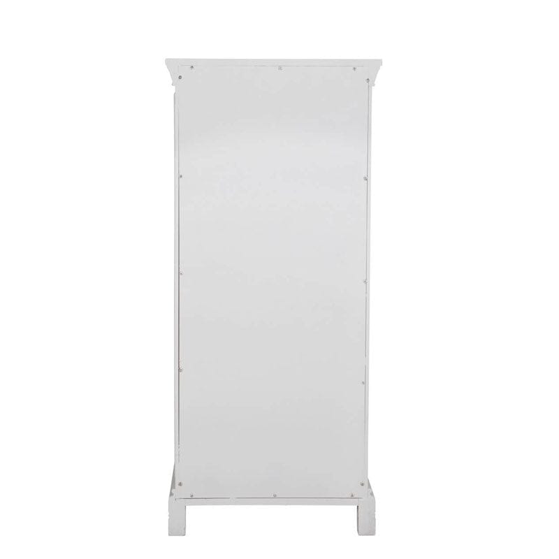 Commode haute à 5 tiroirs en bois blanc avec moulures décoratives