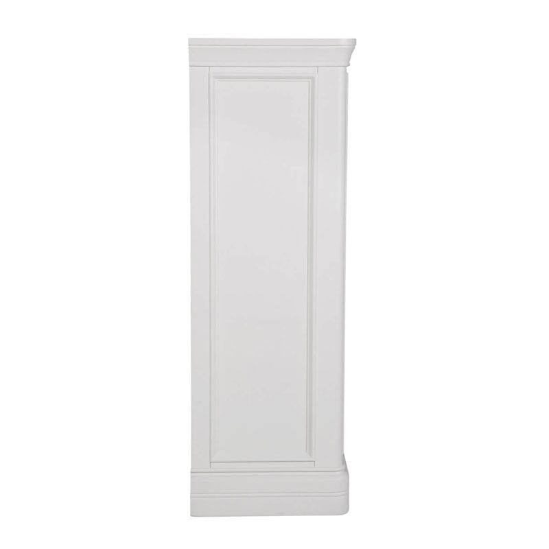 Commode haute à 5 tiroirs en bois blanc avec moulures décoratives