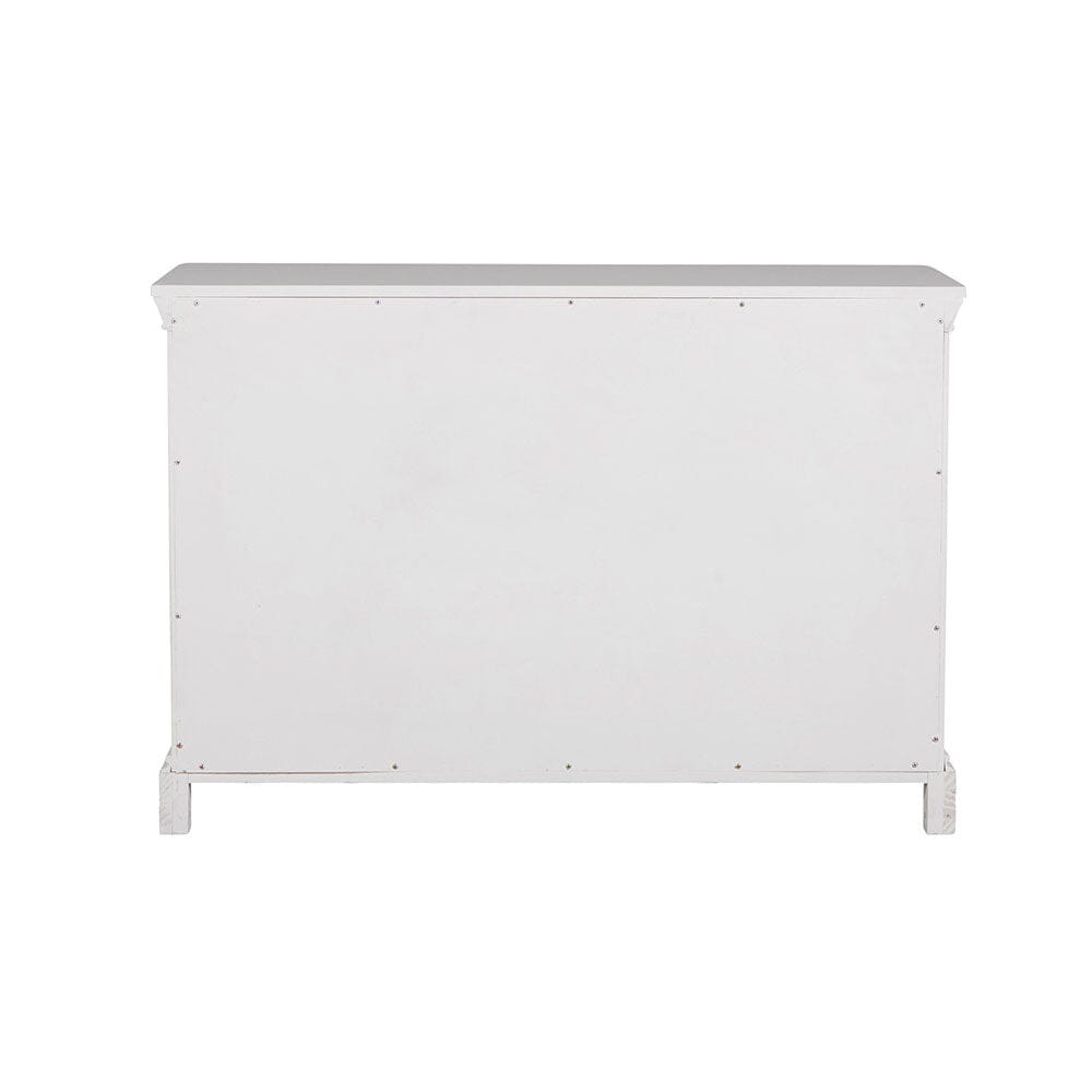 Commode à 7 tiroirs en bois blanc avec poignées argentées
