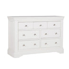 Commode à 7 tiroirs en bois blanc avec poignées argentées