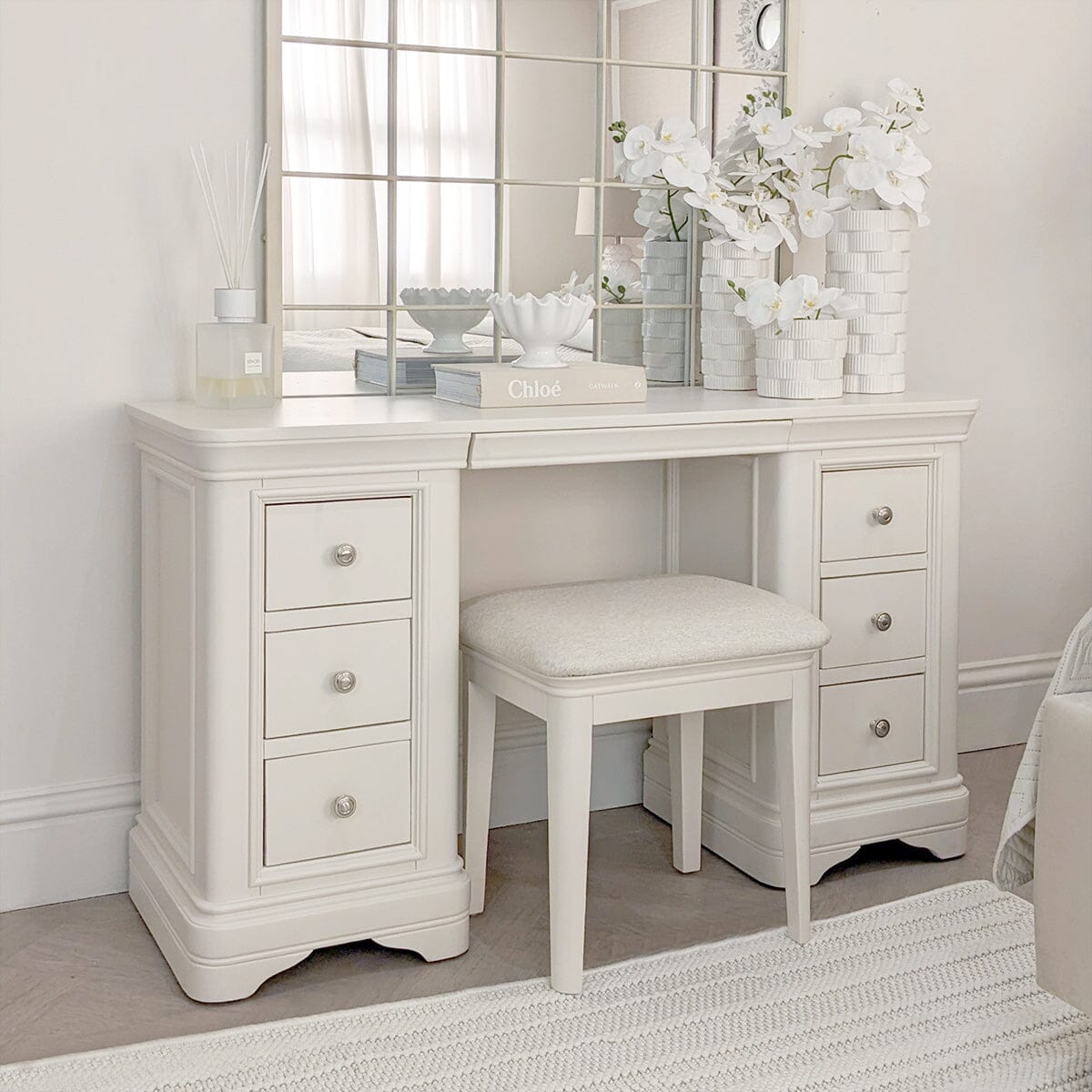 Coiffeuse 6 tiroirs en bois blanc