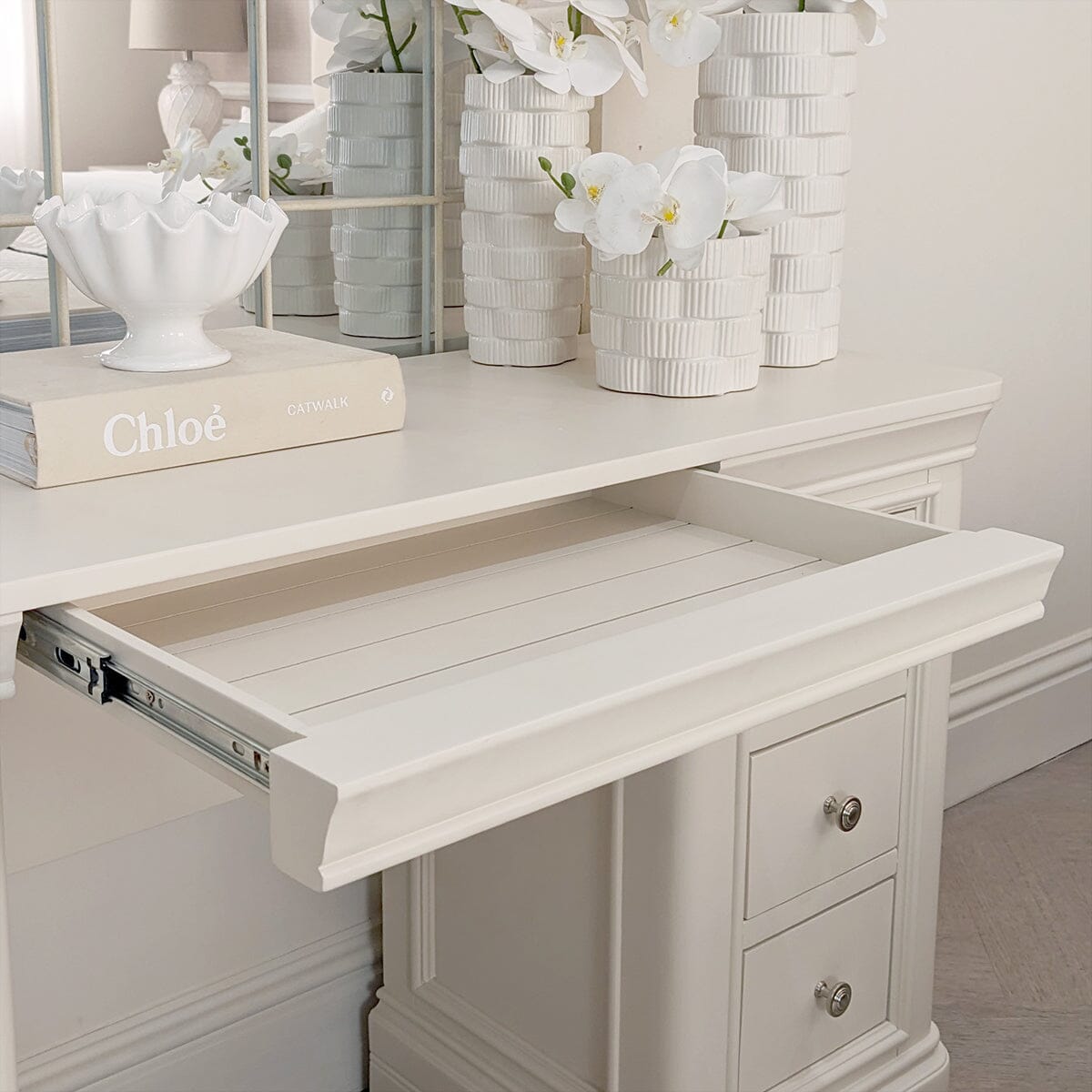 Coiffeuse 6 tiroirs en bois blanc
