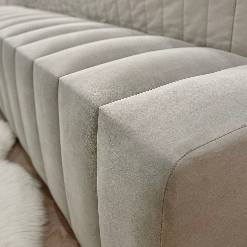 Banc de luxe rembourré en velours argenté et tissu couleur huître