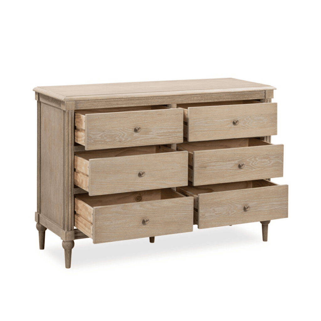 Commode à 6 tiroirs en bois délavé