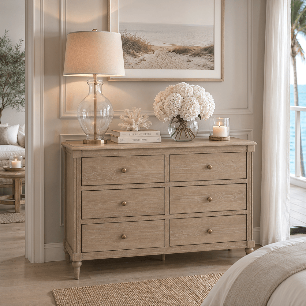 Commode à 6 tiroirs en bois délavé