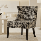 Fauteuil de salon à motifs géométriques noirs et gris avec pieds en bois