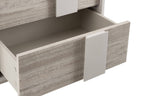 Table de chevet 2 tiroirs effet bois greige brillant avec fermeture douce