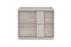 Table de chevet 2 tiroirs effet bois greige brillant avec fermeture douce