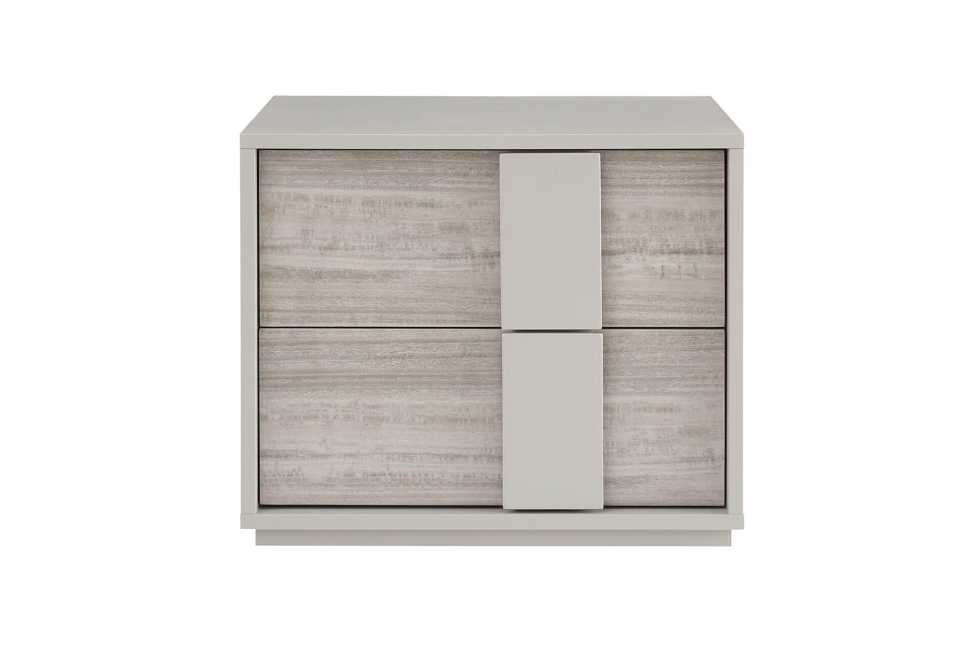 Table de chevet 2 tiroirs effet bois greige brillant avec fermeture douce