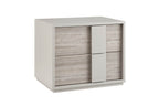 Table de chevet 2 tiroirs effet bois greige brillant avec fermeture douce