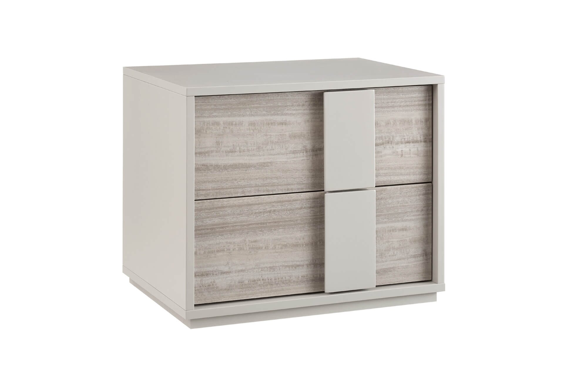 Table de chevet 2 tiroirs effet bois greige brillant avec fermeture douce