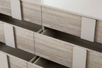 Commode grège mat en bois à 6 tiroirs avec détails de panneaux