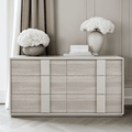 Commode grège mat en bois à 6 tiroirs avec détails de panneaux