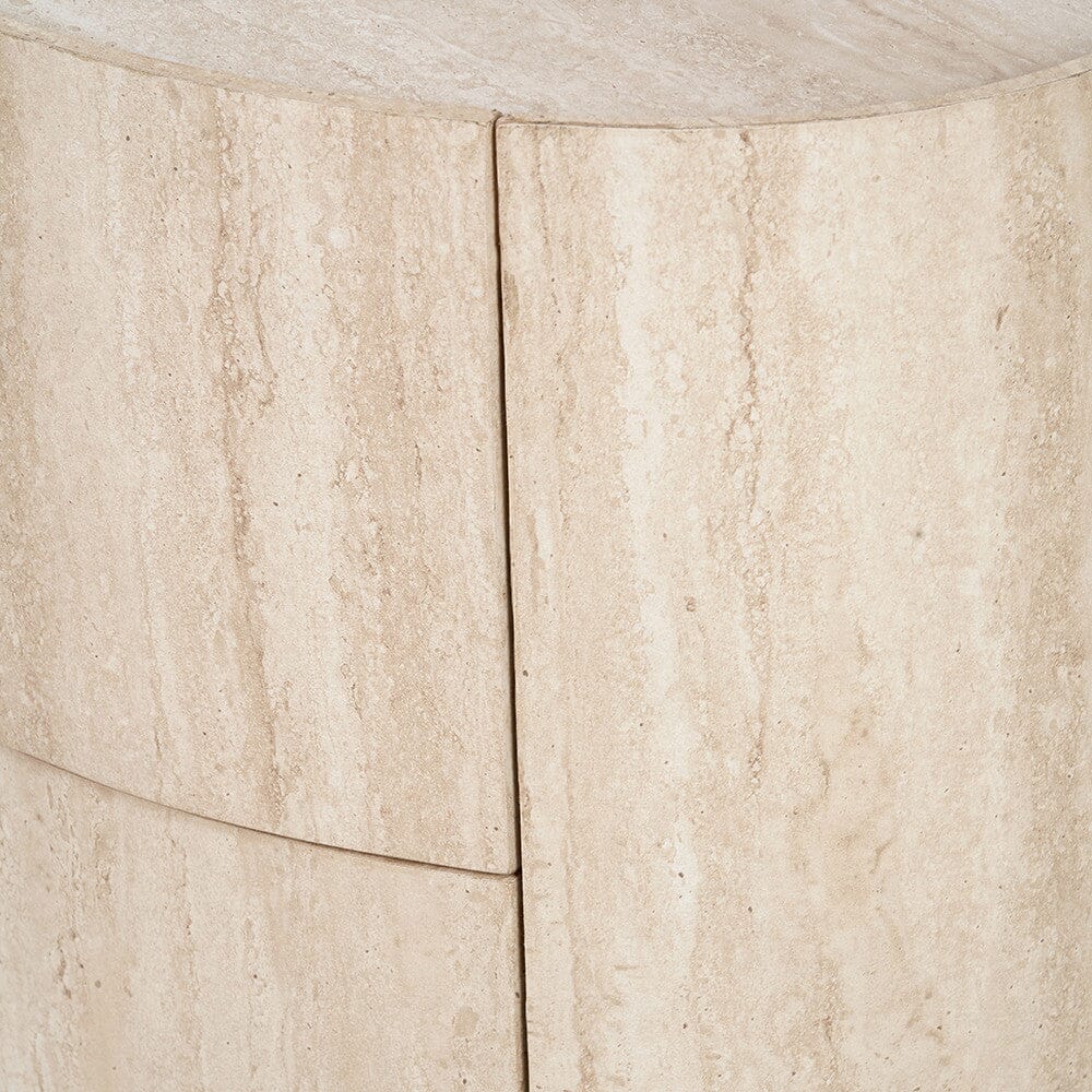 Table de chevet ronde effet travertin