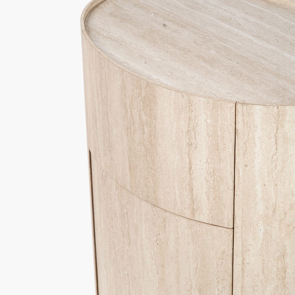 Table de chevet ronde effet travertin