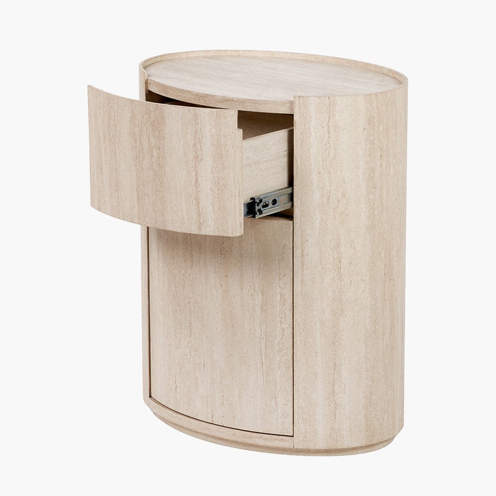 Table de chevet ronde effet travertin