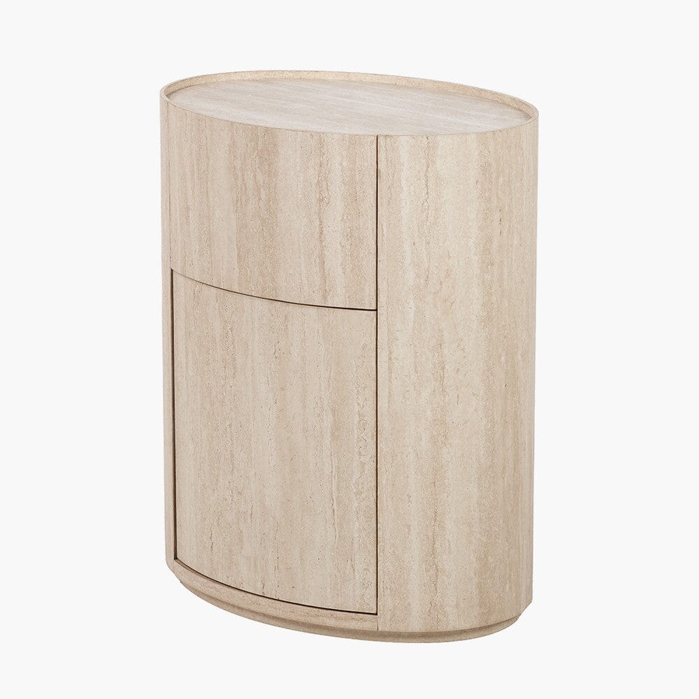 Table de chevet ronde effet travertin