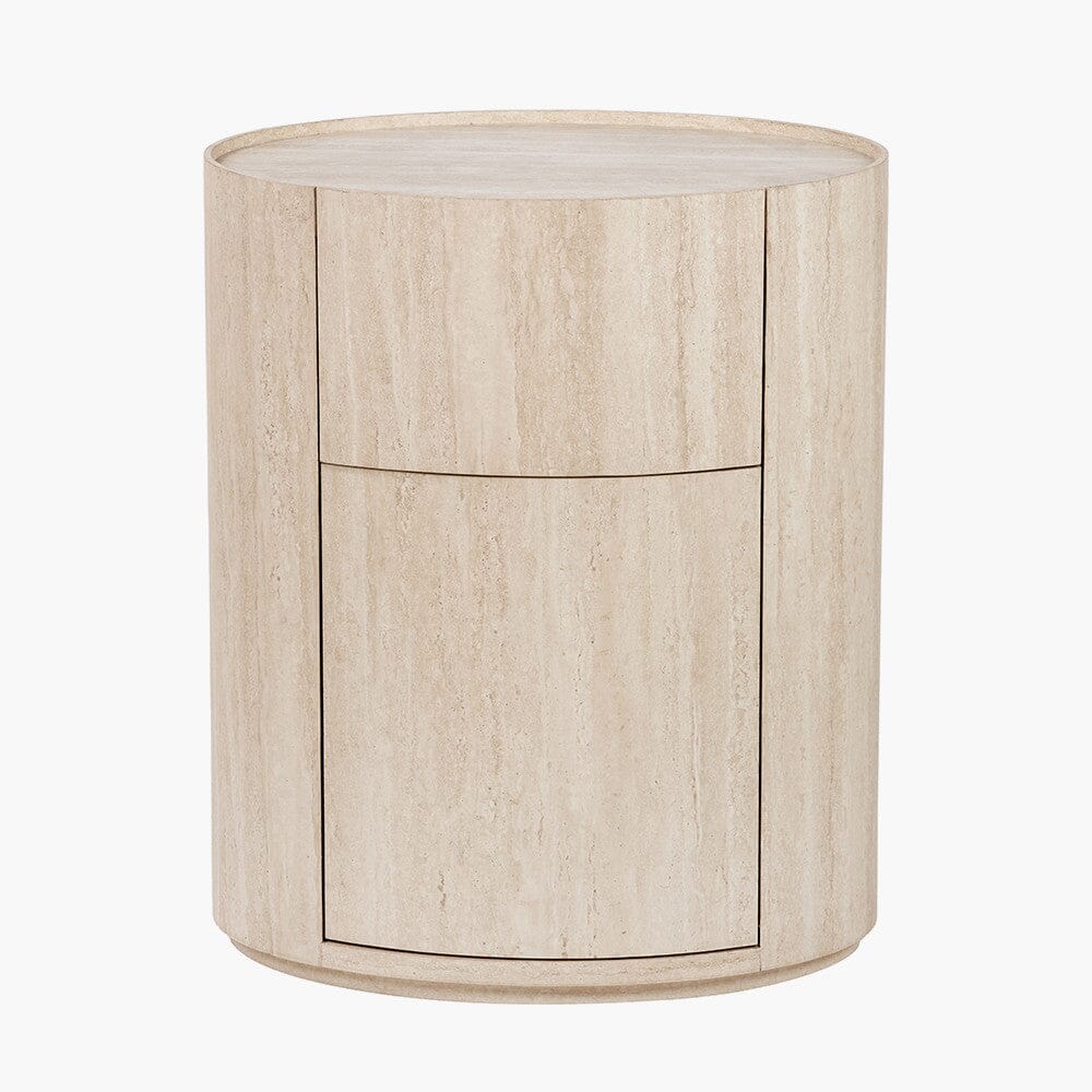 Table de chevet ronde effet travertin