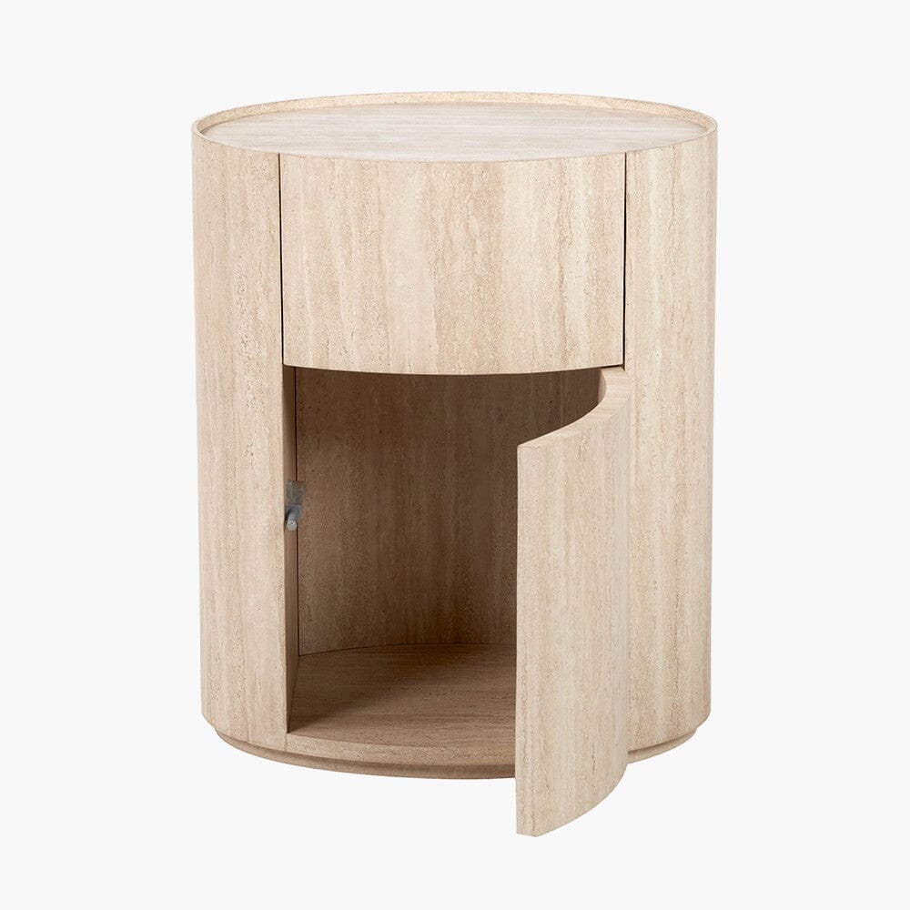 Table de chevet ronde effet travertin