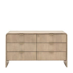 Commode 6 tiroirs en bois nervuré avec poignées dorées