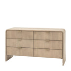 Commode 6 tiroirs en bois nervuré avec poignées dorées