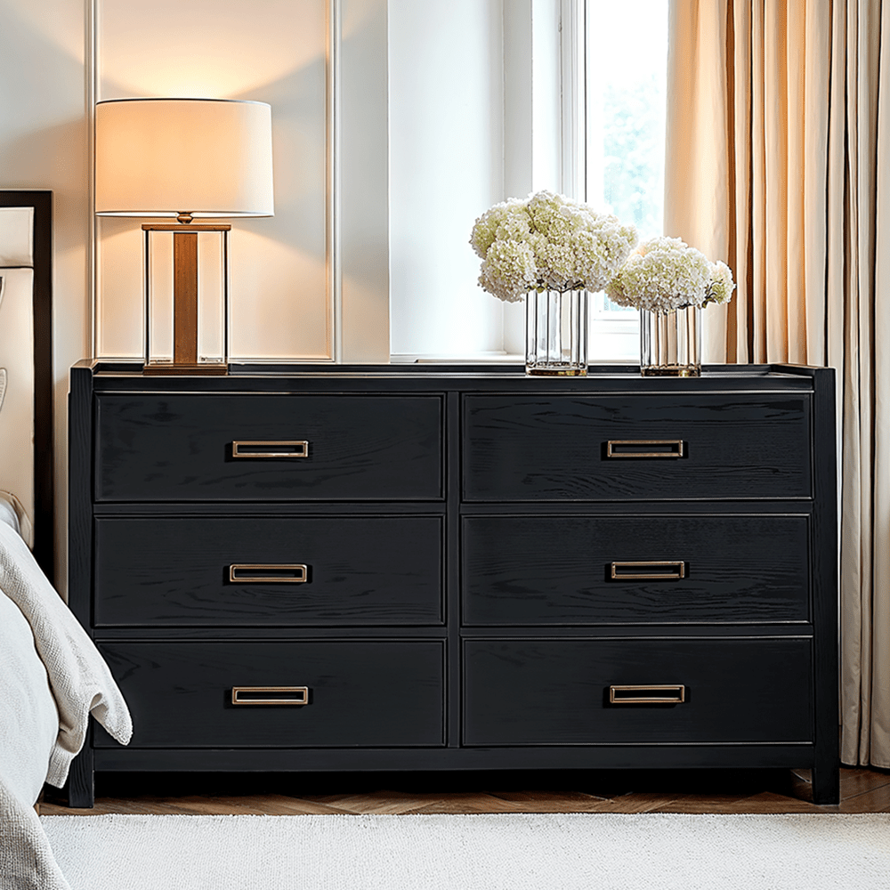 Commode 6 tiroirs en placage de chêne noir
