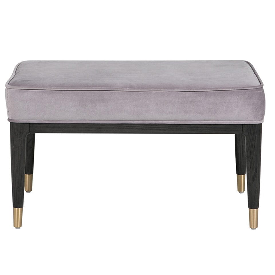 Tabouret de coiffeuse en tissu gris avec pieds noirs à embouts dorés