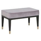 Tabouret de coiffeuse en tissu gris avec pieds noirs à embouts dorés