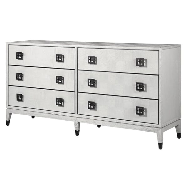 Commode à 6 tiroirs en placage chêne blanchi