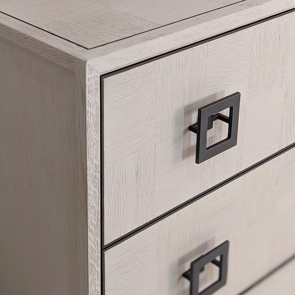 Commode à 6 tiroirs en placage chêne blanchi