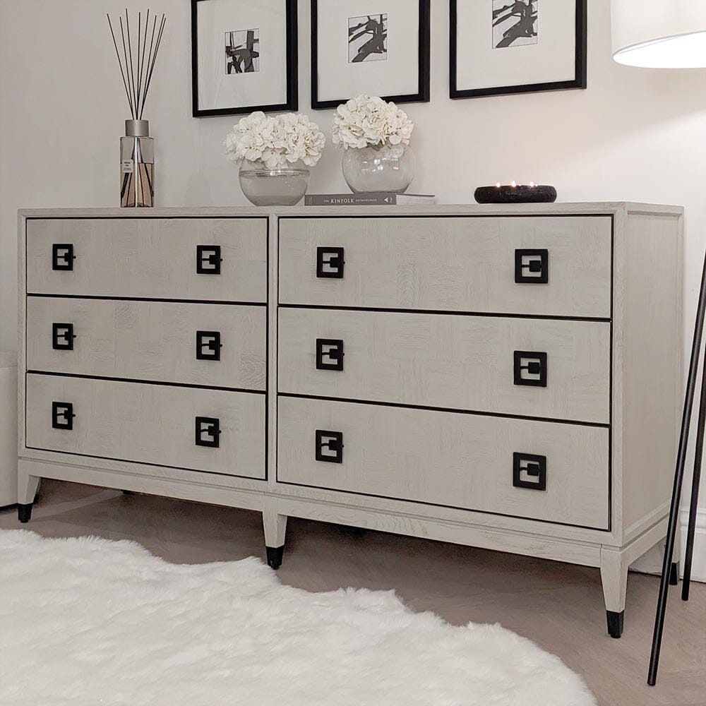 Commode à 6 tiroirs en placage chêne blanchi