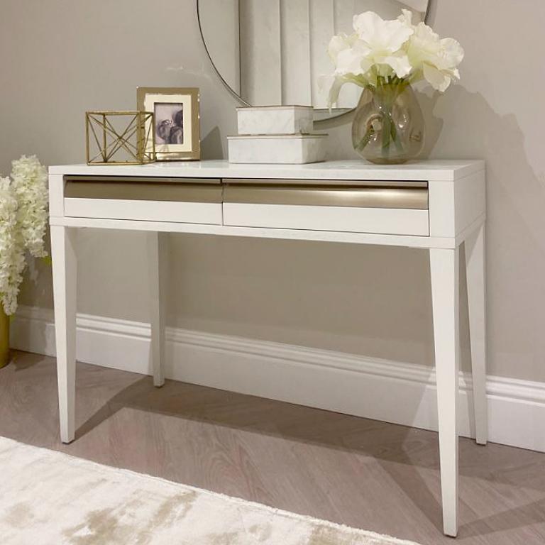 Coiffeuse / Bureau 2 tiroirs Blanc et Bronze