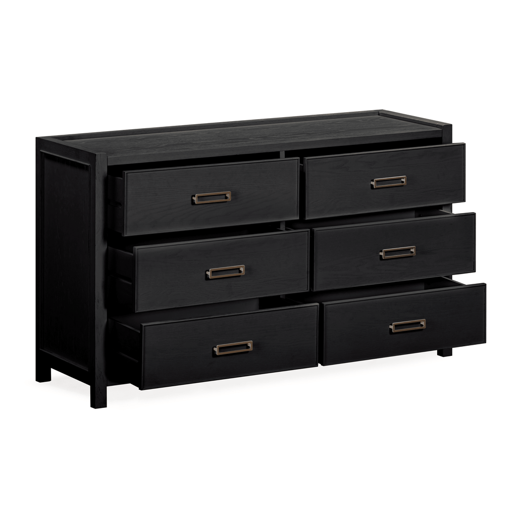 Commode 6 tiroirs en placage de chêne noir