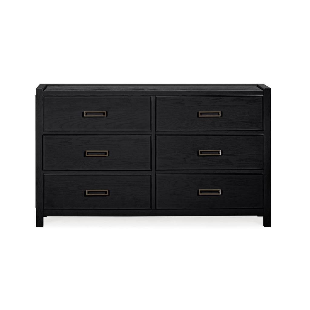 Commode 6 tiroirs en placage de chêne noir