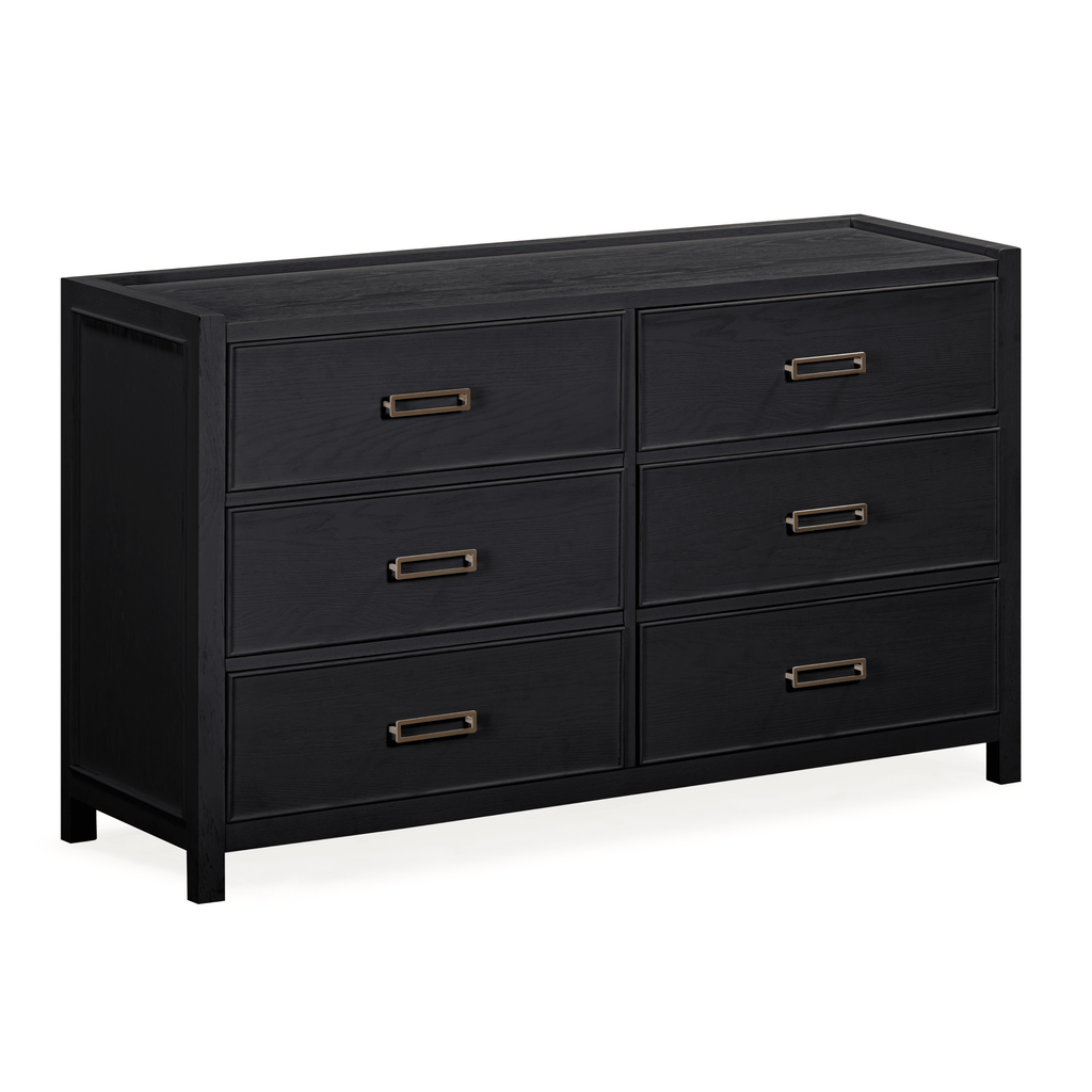 Commode 6 tiroirs en placage de chêne noir