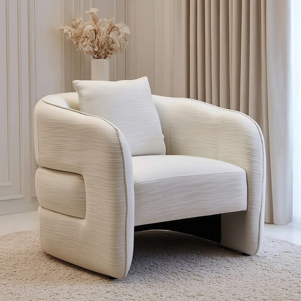 Fauteuil d'appoint incurvé effet lin crème