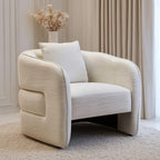 Fauteuil d'appoint incurvé effet lin crème