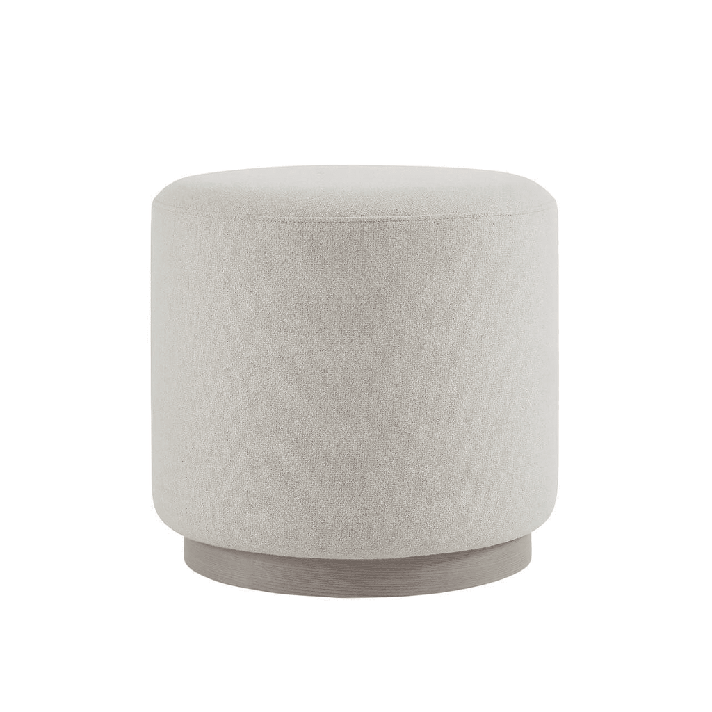 Tabouret de coiffeuse rond rembourré crème avec base en chêne cérusé